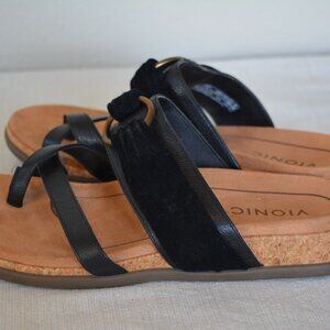 Vionic Landyn Leather Suede Cork-Wrapped Sole Sandals Black Size 8 comfort